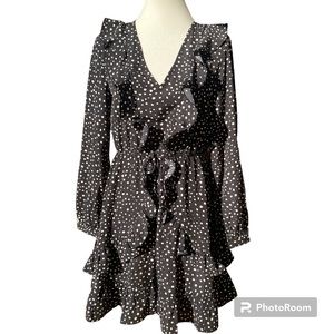 Women’s black & white ruffle polka dot ruffle mini party dress NWT sz medium
